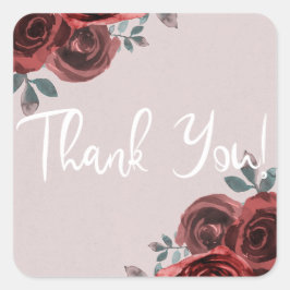 Taupe Burgundy Vattenfärg Rosor Grönska Bröllop Fyrkantigt Klistermärke
