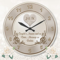 Taupe, Champagne Ivory, Bröllop Wall Clock