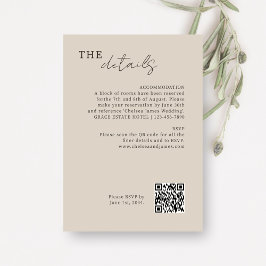 Taupe | Chic Minimal QR-kod för Bröllop Tilläggskort