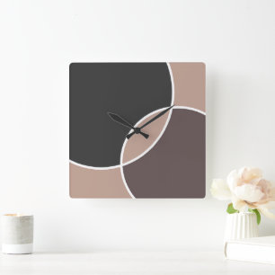 Taupe Circles Fyrkantig Klocka