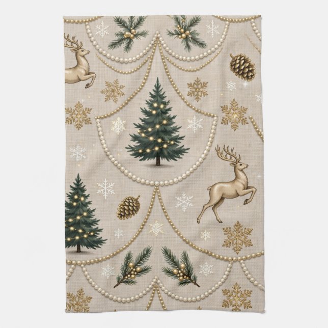 Taupe Classic Tall Julgran, Guldren  Kökshandduk (Vertikal)