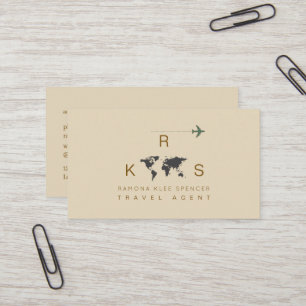 Taupe Clean Monogram Travel Visitkort