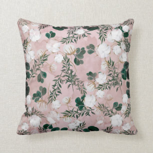  Taupe Cotton Blommigt Greenery Rustic Shabby Kudde