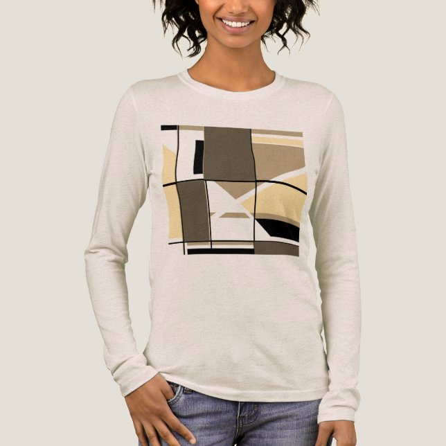 Taupe Cream Brown MCM Titta geometrisk Abstrakt T Shirt (Framsida)