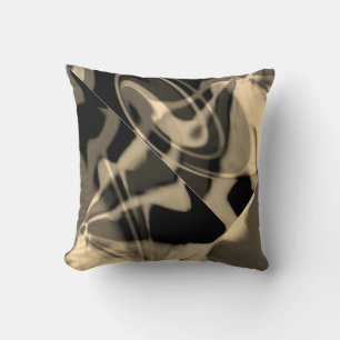 Taupe Cream på Black Diagonal Swirls Abstrakt Art Kudde