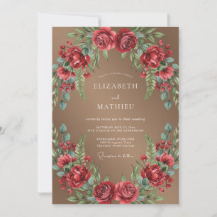 Taupe Crimson Ranunculus Dämpad Eucalyptus Bröllop Inbjudningar