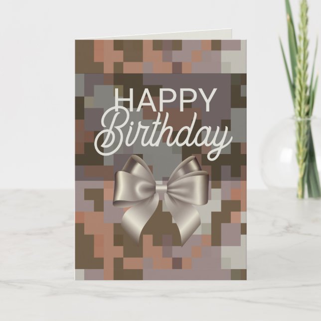 Taupe Digital & Bow Grattis på födelsedagen Card Tack Kort (Framsida)
