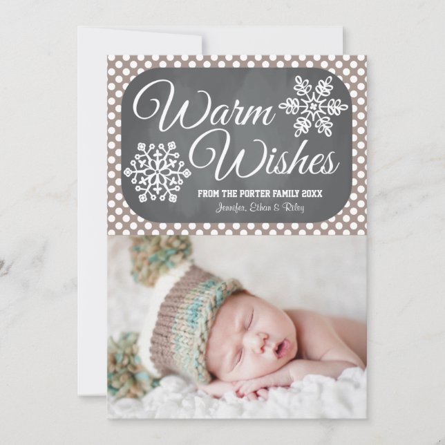 Taupe Dot Chalkboard Snowflake Helgdag Photo Card Julkort (Framsida)