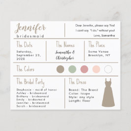 Taupe Dress Färg Bridesmaid informationskort