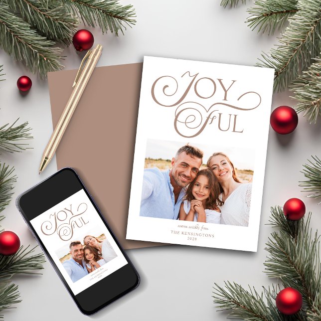 Taupe Earth Tones Jul Glatt Julfoto Julkort (Taupe Earth Tones Christmas Joyful Christmas Photo Holiday Card)