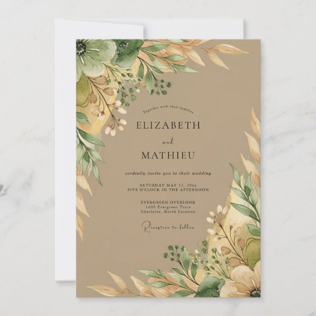 Taupe Earthy Botanical Wedding Inbjudningar (Framsida)