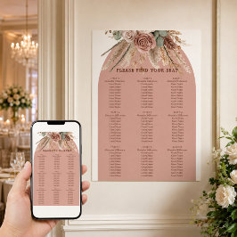 Taupe elfenbensfärgad pampasgräs bröllops sittplat poster