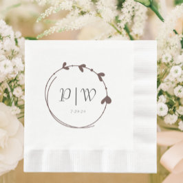 Taupe Enkel hjärtkrans Monogram Bröllop Pappersservett