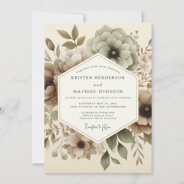 Taupe Ethereal Bloom Wedding Inbjudningar (Framsida)