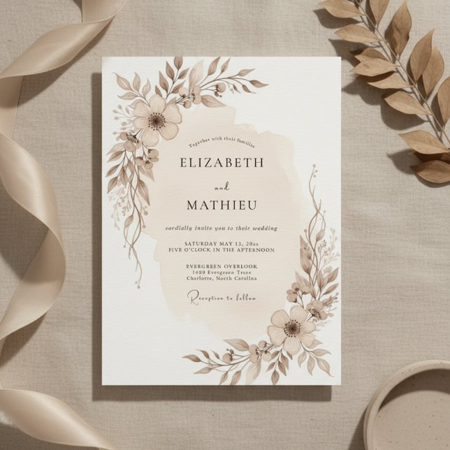 Taupe Ethereal Botanical Wedding Inbjudningar (Skapare uppladdad)