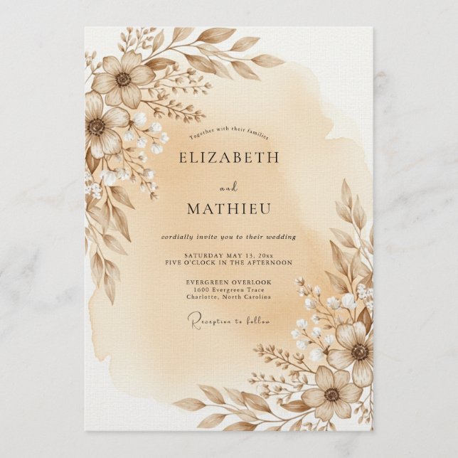 Taupe Ethereal Floral Wedding Inbjudningar (Framsida)