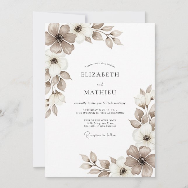 Taupe Ethereal Flourish Wedding Inbjudningar (Framsida)