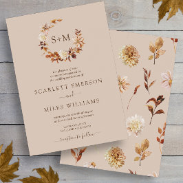 Taupe Fall Terracotta Monogram Wandan Bröllop Inbjudningar