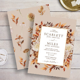 Taupe Fall Terracotta Watercolor Blommigt Bröllop Inbjudningar