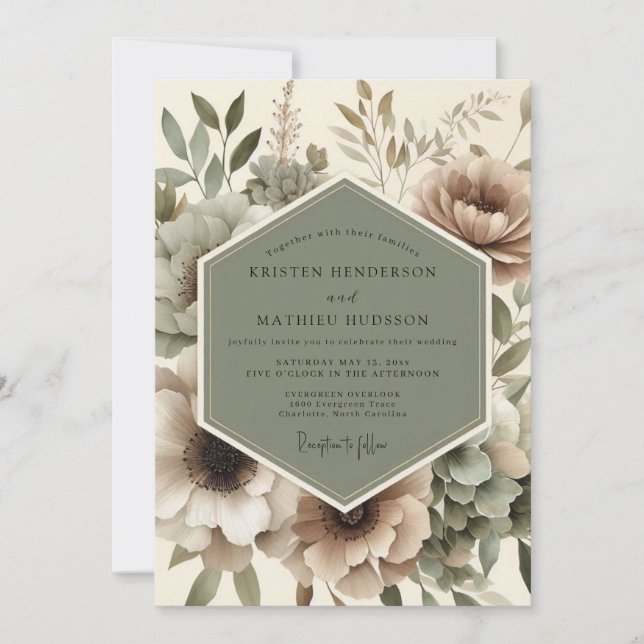Taupe Floral Autumn Romance Wedding Inbjudningar (Framsida)