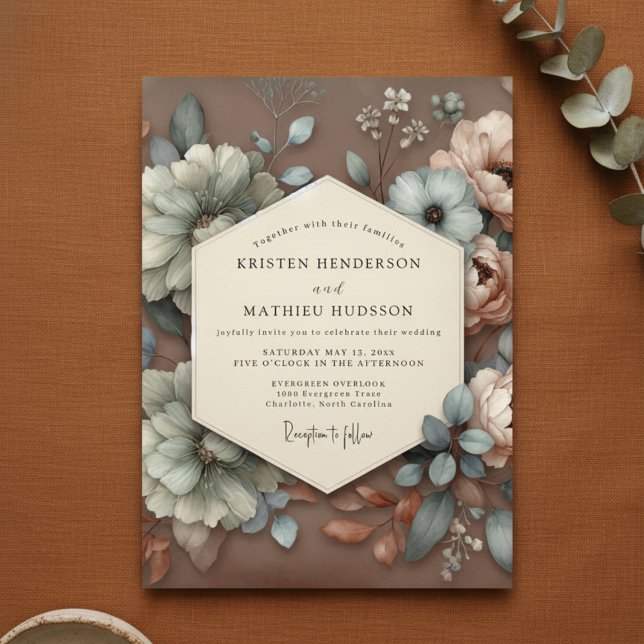 Taupe Floral Bloom Wedding Inbjudningar (Skapare uppladdad)