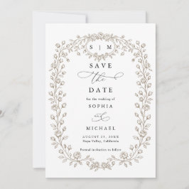 Taupe Floral Line Art Save The Date Invitation Spara Datumet