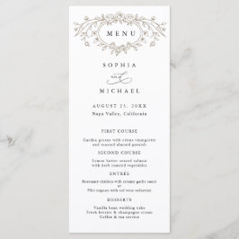 Taupe Floral Line Art Wedding Flat Menu Meny