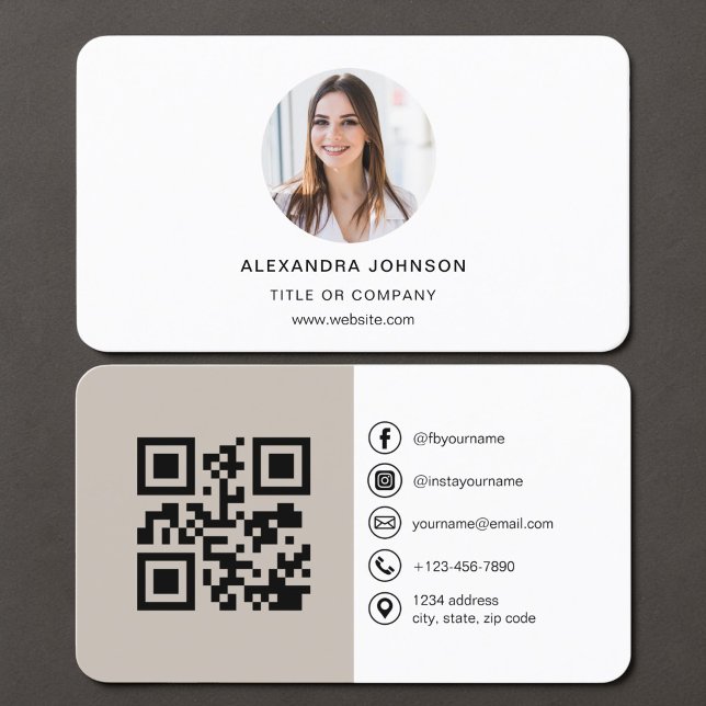 Taupe Foto QR-kod Visitkort (Skapare uppladdad)