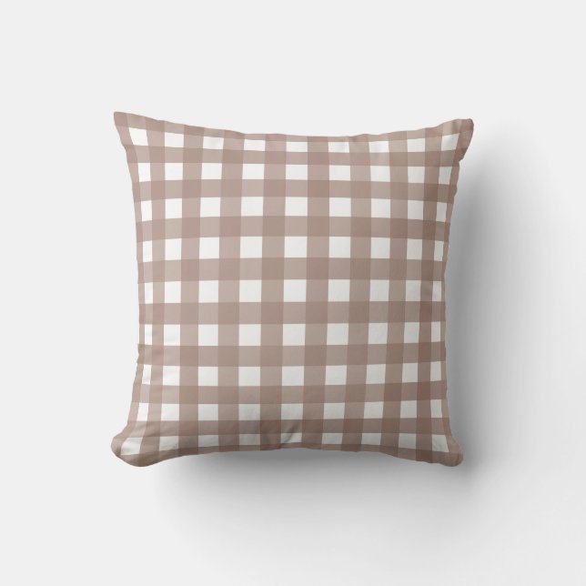 Taupe Gingham Check Dekorativ kudde (Framsida)