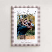 Taupe Gingham Thankful Blsed Thanksgiving Photo