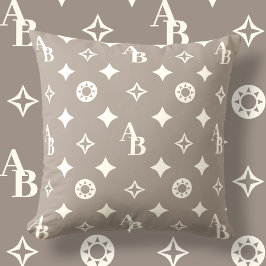 Taupe Grått + Ivory Anpassningsbar Initial Monogra Kudde