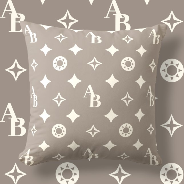 Taupe Grått + Ivory Anpassningsbar Initial Monogra Kudde (Skapare uppladdad)