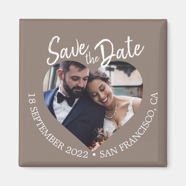 Taupe Gray Photo Modern Script Save the Date Magnet (Framsidan)