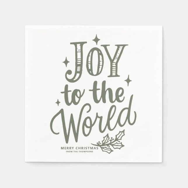 Taupe Green Joy to the World Lettering Christmas Pappersservett (Framsidan)