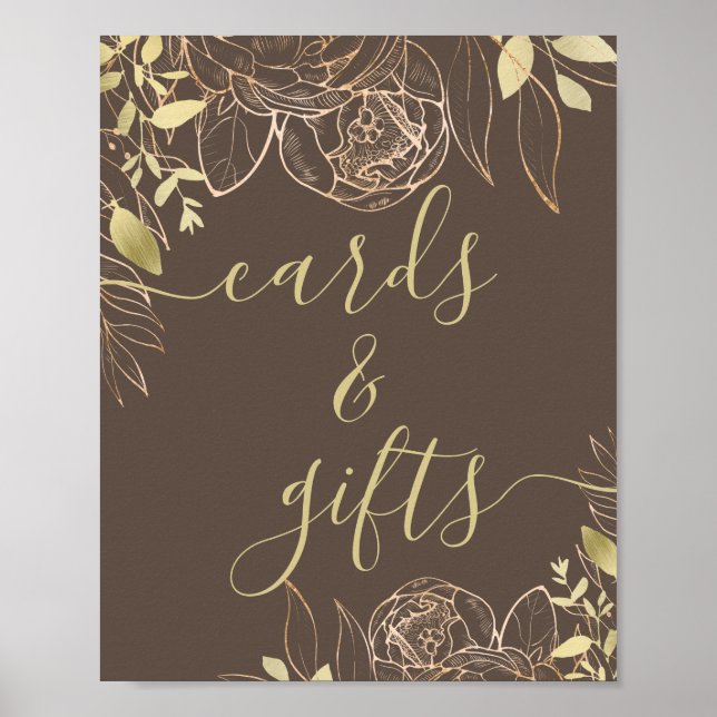Taupe Greige & Guld Modern Blommigt Cards & Gifts Poster (Framsidan)