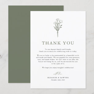 Taupe Grönt Boho Minimalist Botanicals Bröllop Tack Kort