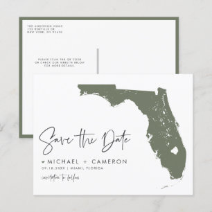 Taupe Grönt Florida Karta QR-kod Spara datum Meddelande Vykort