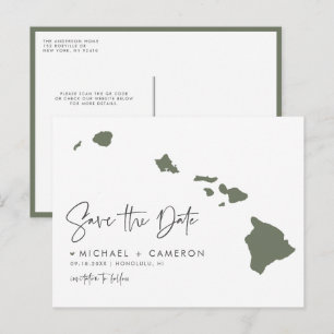 Taupe Grönt Hawaii State Karta QR-kod Spara datum Meddelande Vykort