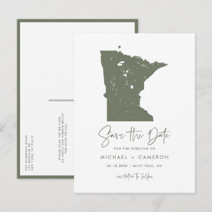 Taupe Grönt Minnesota Karta QR-kod Spara datum Meddelande Vykort