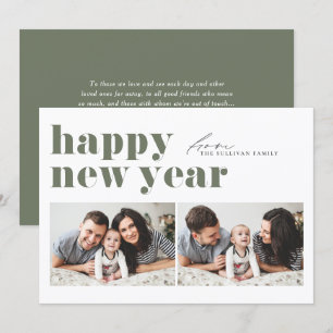 Taupe Grönt Retro Typography Photo Gott nytt år Julkort