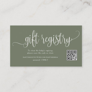 Taupe Grönt Script Baby Shower QR Code Registry Tilläggskort