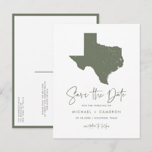 Taupe Grönt Texas State Karta QR-kod Spara datum Meddelande Vykort