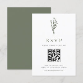 Taupe-Grönten Minimailist Bouquet QR-kod Bröllop OSA Kort