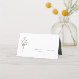 Taupe-Grönten: Minimalistisk Blommigt Bouquet Bröl Placeringskort