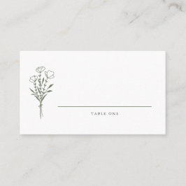 Taupe-Grönten: Minimalistisk Blommigt Bouquet Bröl Placeringskort