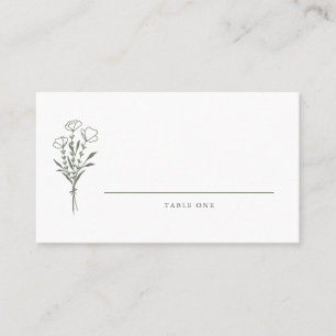 Taupe-Grönten: Minimalistisk Blommigt Bouquet Bröl Placeringskort