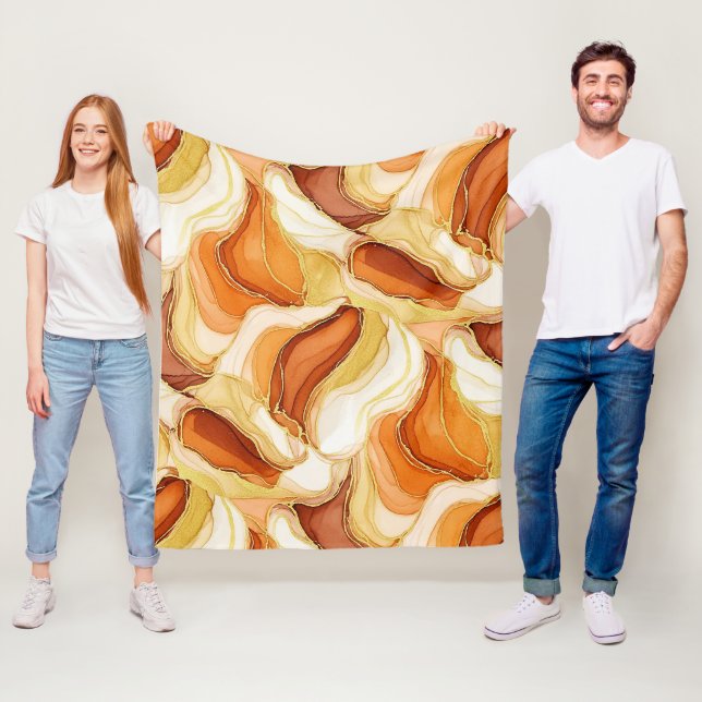 Taupe Guld Flytande Marmor Stens Abstrakt Fleecefilt (På plats)