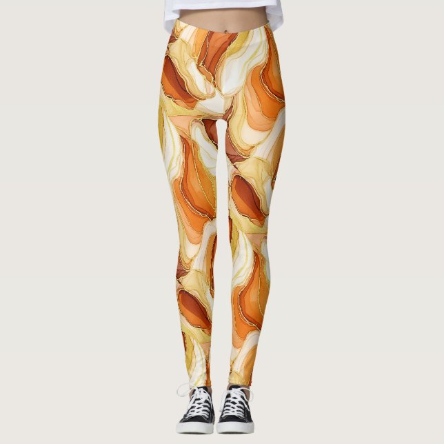 Taupe Guld Flytande Marmor Stens Abstrakt Leggings (Framsida)