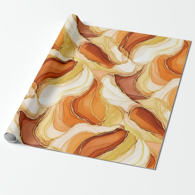 Taupe Guld Flytande Marmor Stens Abstrakt Presentpapper (Utrullad)