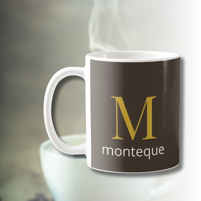Taupe Guld Monogram Personligt Namn Lyxig Present Kaffemugg (Skapare uppladdad)